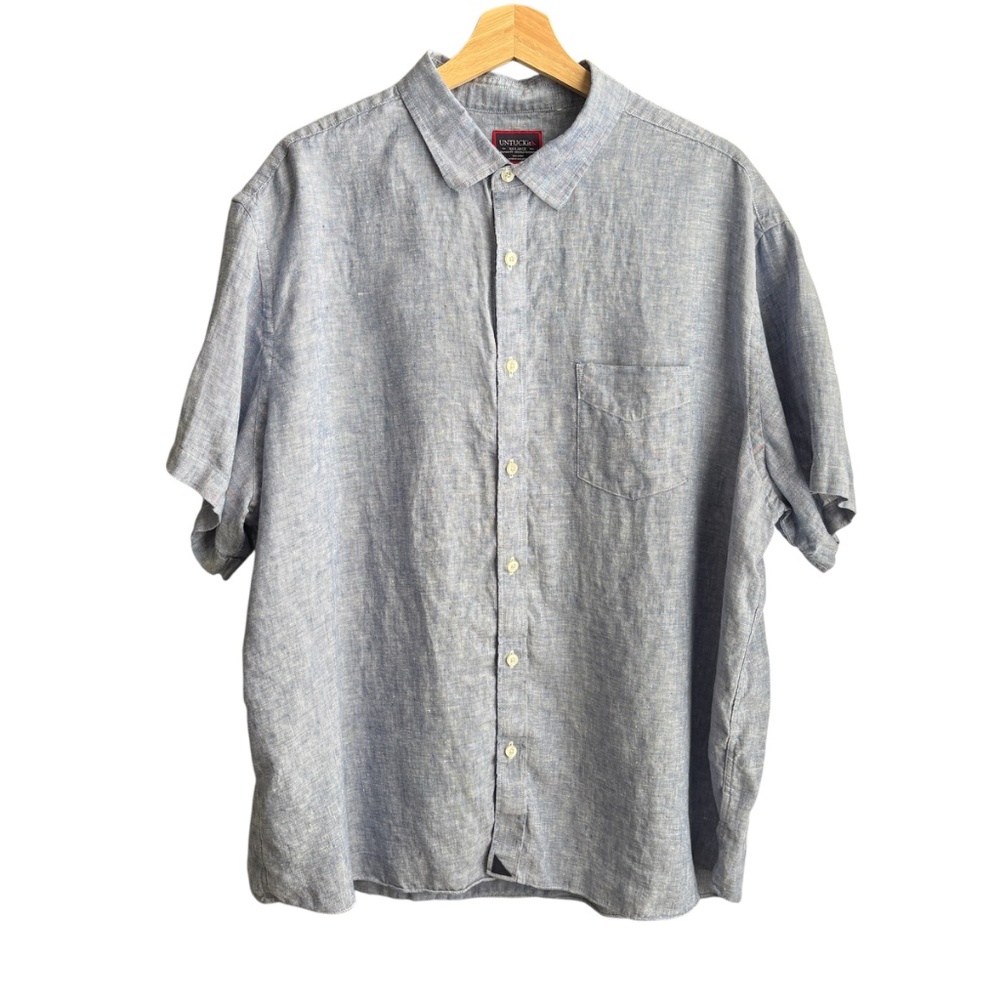 UNTUCKit Men's 100% Linen Short-Sleeve Valente Shirt XXL Blue Summer Breathable